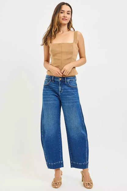 Hazel Blues® |  RISEN Mid Rise Crop Barrel Jeans