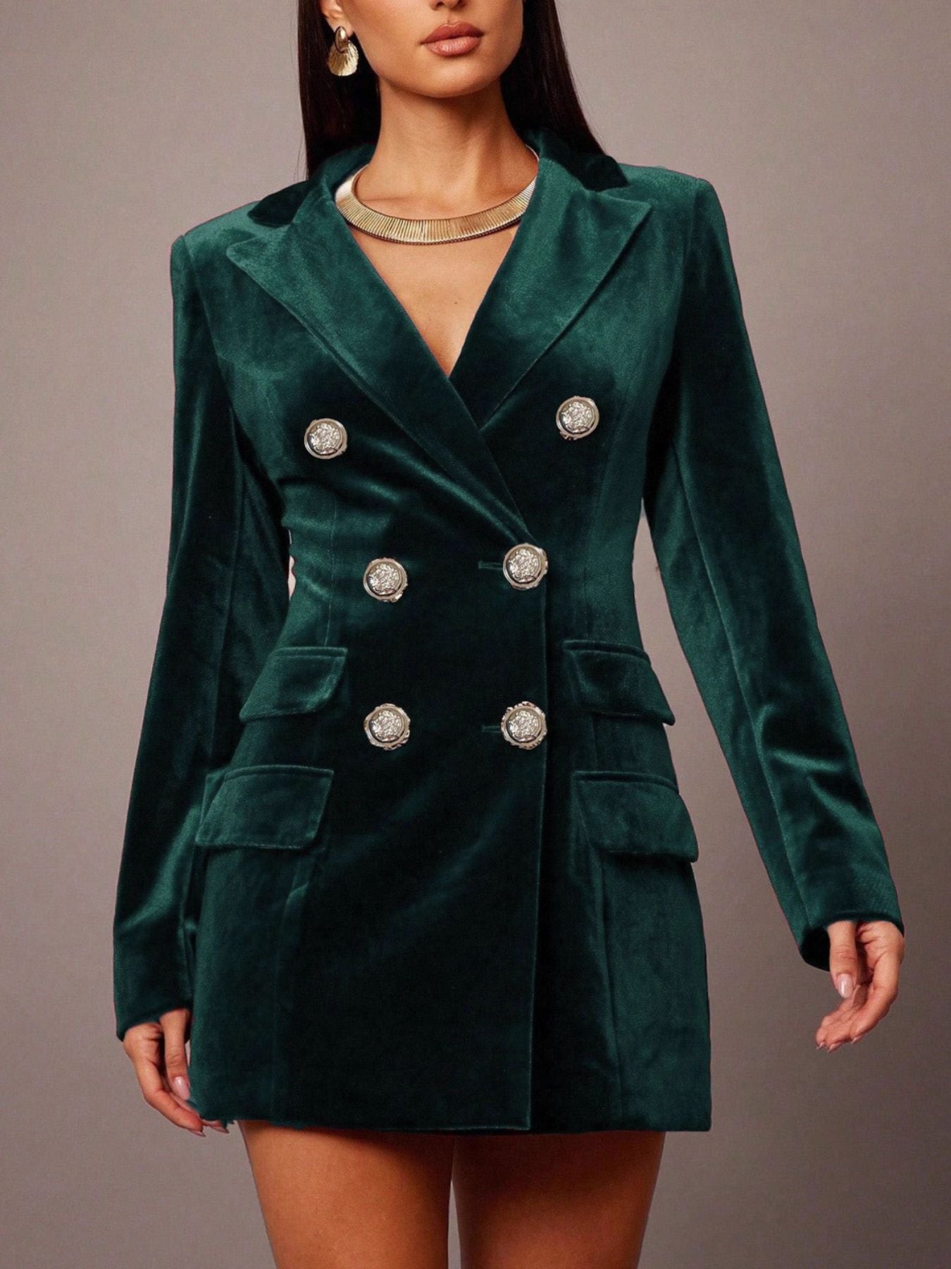 Hazel Blues® |  Velvet Double-Breasted Blazer Dress