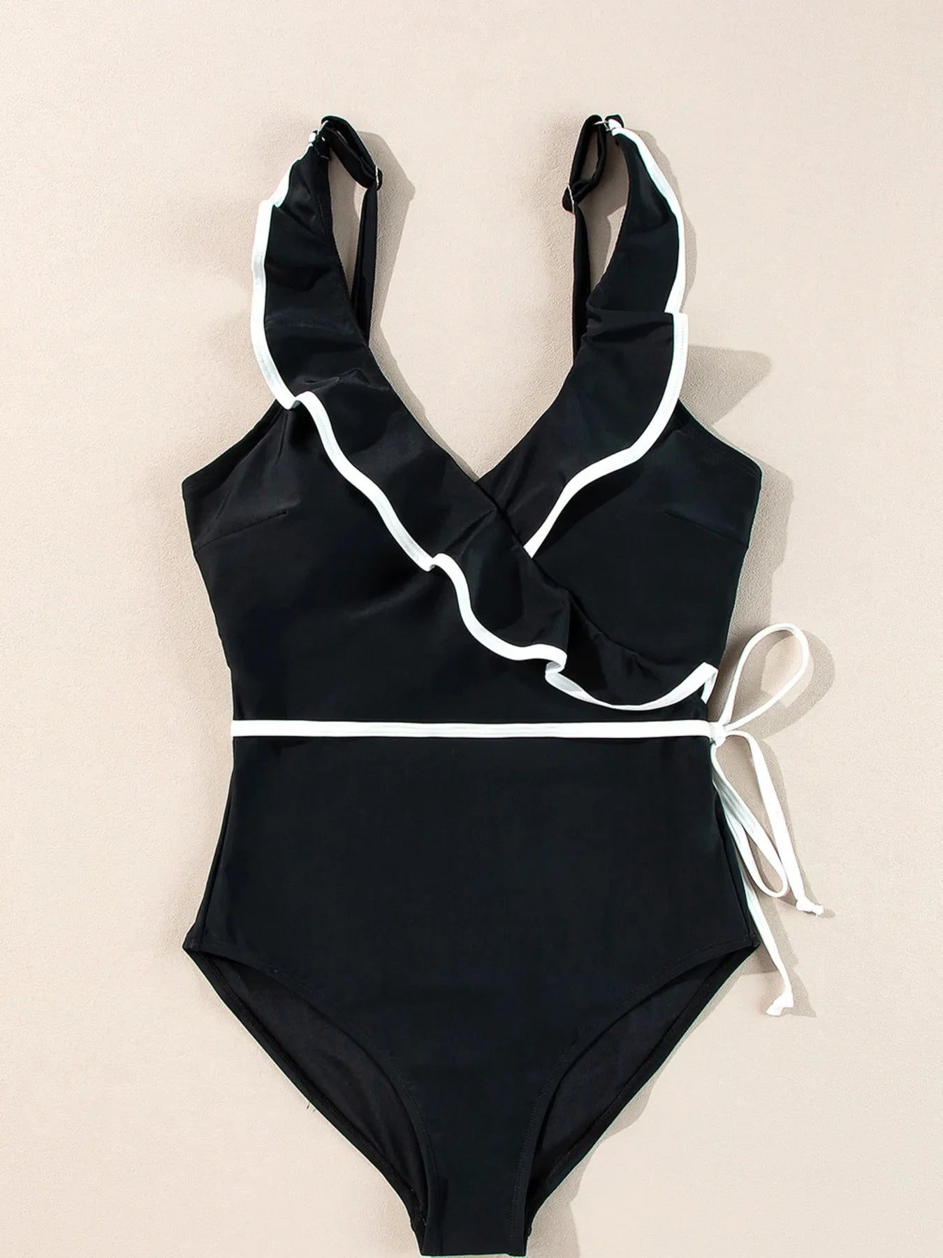 Hazel Blues® | Ruffle Trim V-Neck One-Piece Swimsuit