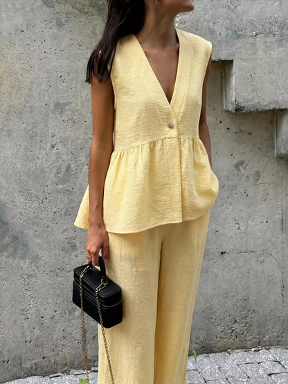 Hazel Blues® |  One Button Sleeveless Top and Pants Set