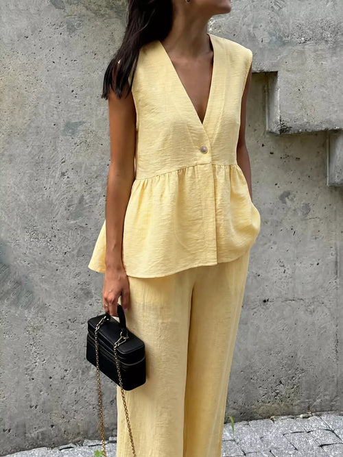Hazel Blues® |  One Button Sleeveless Top and Pants Set