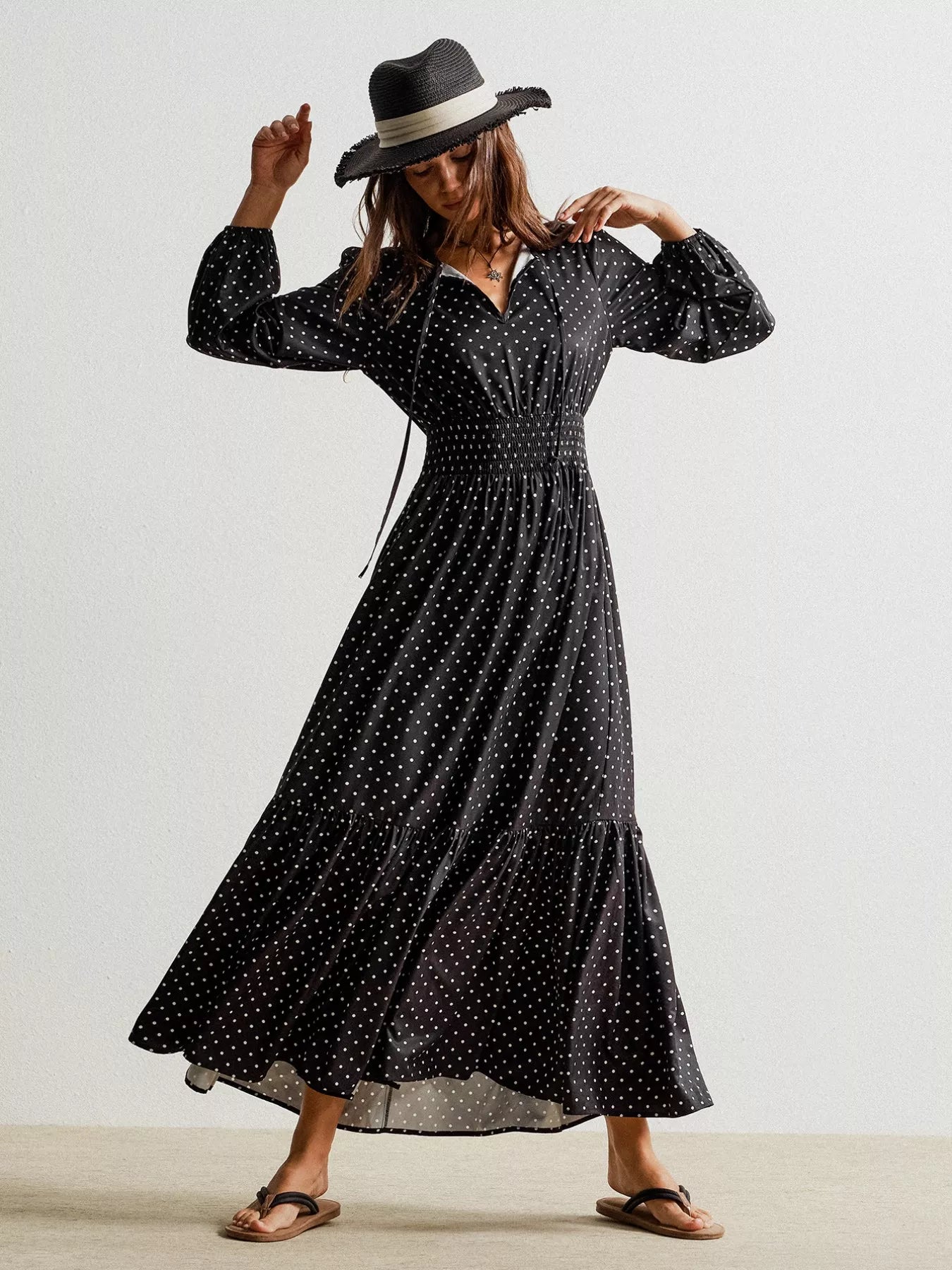 Hazel Blues® |  Polka Dot Long Sleeve Maxi Dress