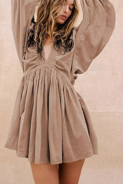 Hazel Blues® |  Smocked V-Neck Balloon Sleeve Dress