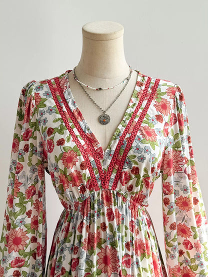 Hazel Blues® |  Floral Print V-Neck Bohemian Midi Dress