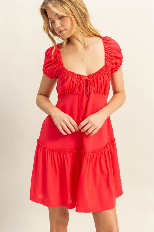 Hazel Blues® |  HYFVE Ruched Frill Tiered Short Sleeve Mini Dress