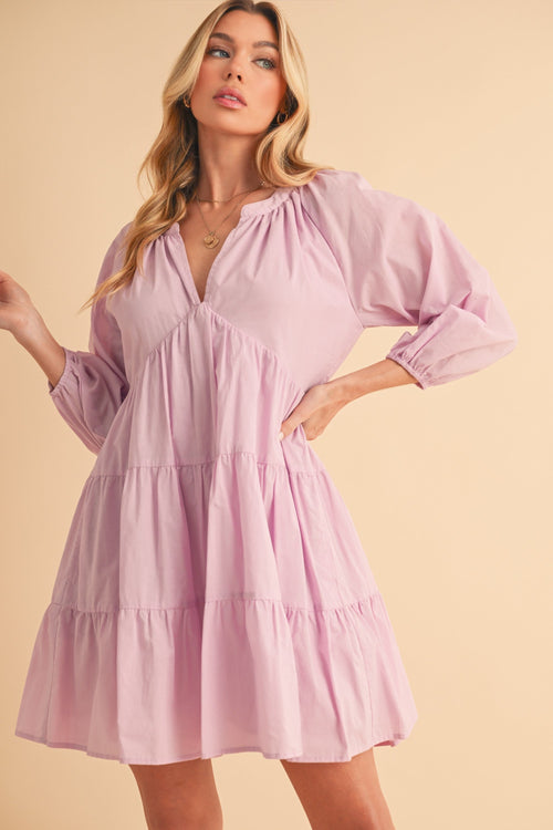 Hazel Blues® |  Aemi + Co Notched Balloon Sleeve Tiered Mini Dress
