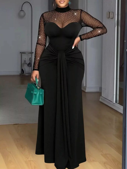 Hazel Blues® |  Mesh Mock Neck Long Sleeve Maxi Dress