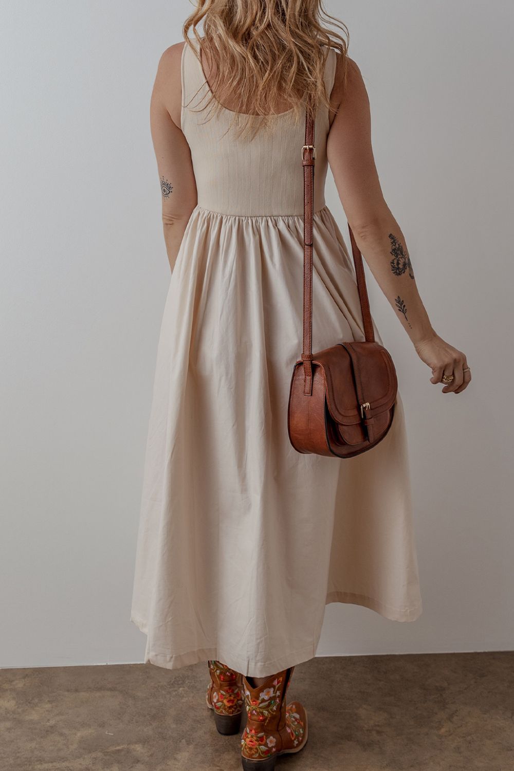 Hazel Blues® |  Scoop Neck Ribbed Bodice Sleeveless Midi Tank Dress