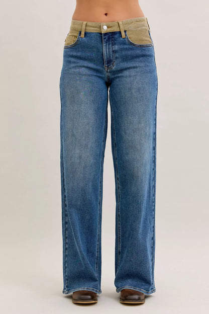Hazel Blues® |  Judy Blue MR Column Straight Jeans with Corduroy Waist