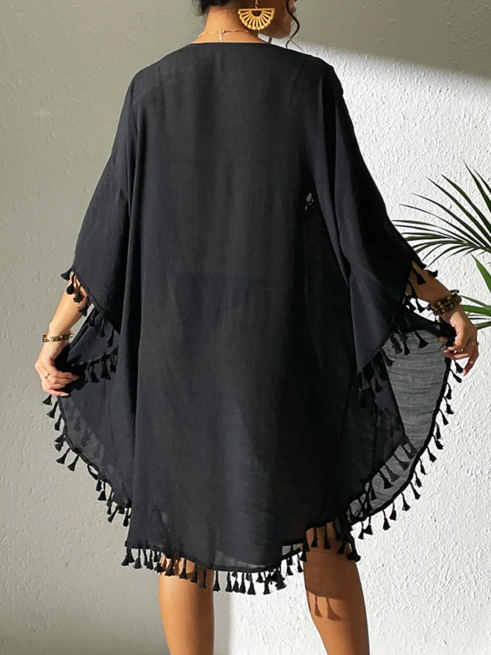Hazel Blues® | Tassel Cutout Scoop Neck Cover-Up Dress