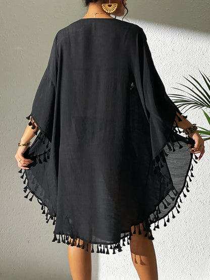 Hazel Blues® | Tassel Cutout Scoop Neck Cover-Up Dress