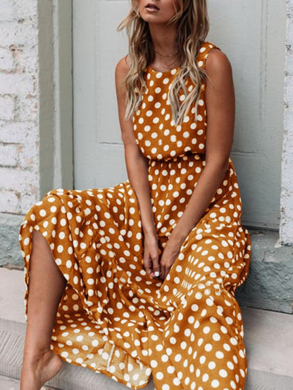 Hazel Blues® |  Polka Dot Round Neck Sleeveless Midi Dress