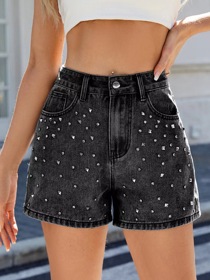 Hazel Blues® |  Studded High Waist Denim Shorts