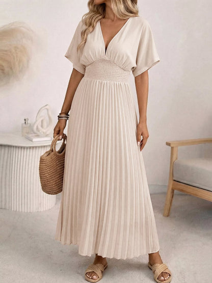 Hazel Blues® |  Pleated V-Neck Midi Dress