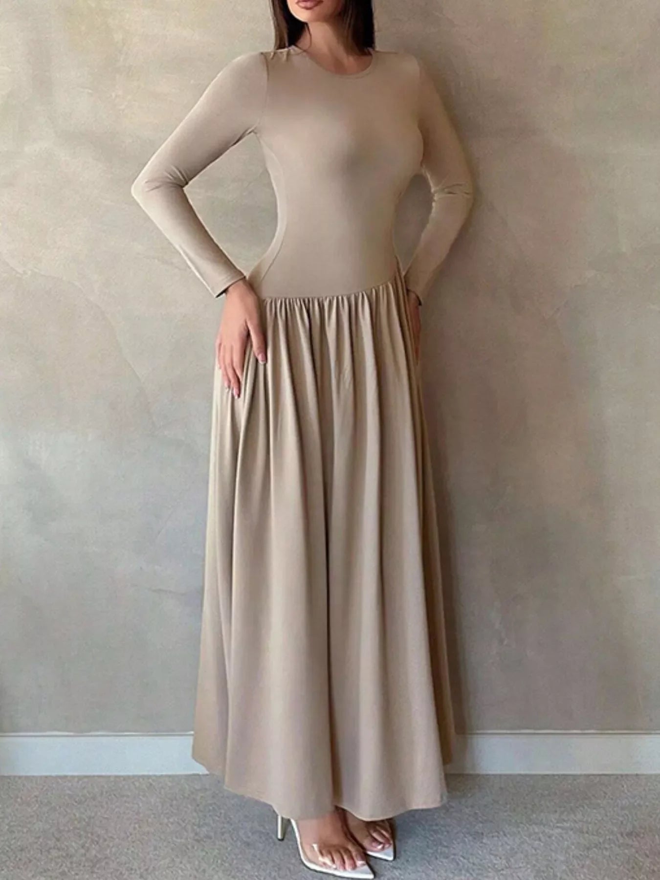 Hazel Blues® |  Long Sleeve Ruched A-Line Maxi Dress