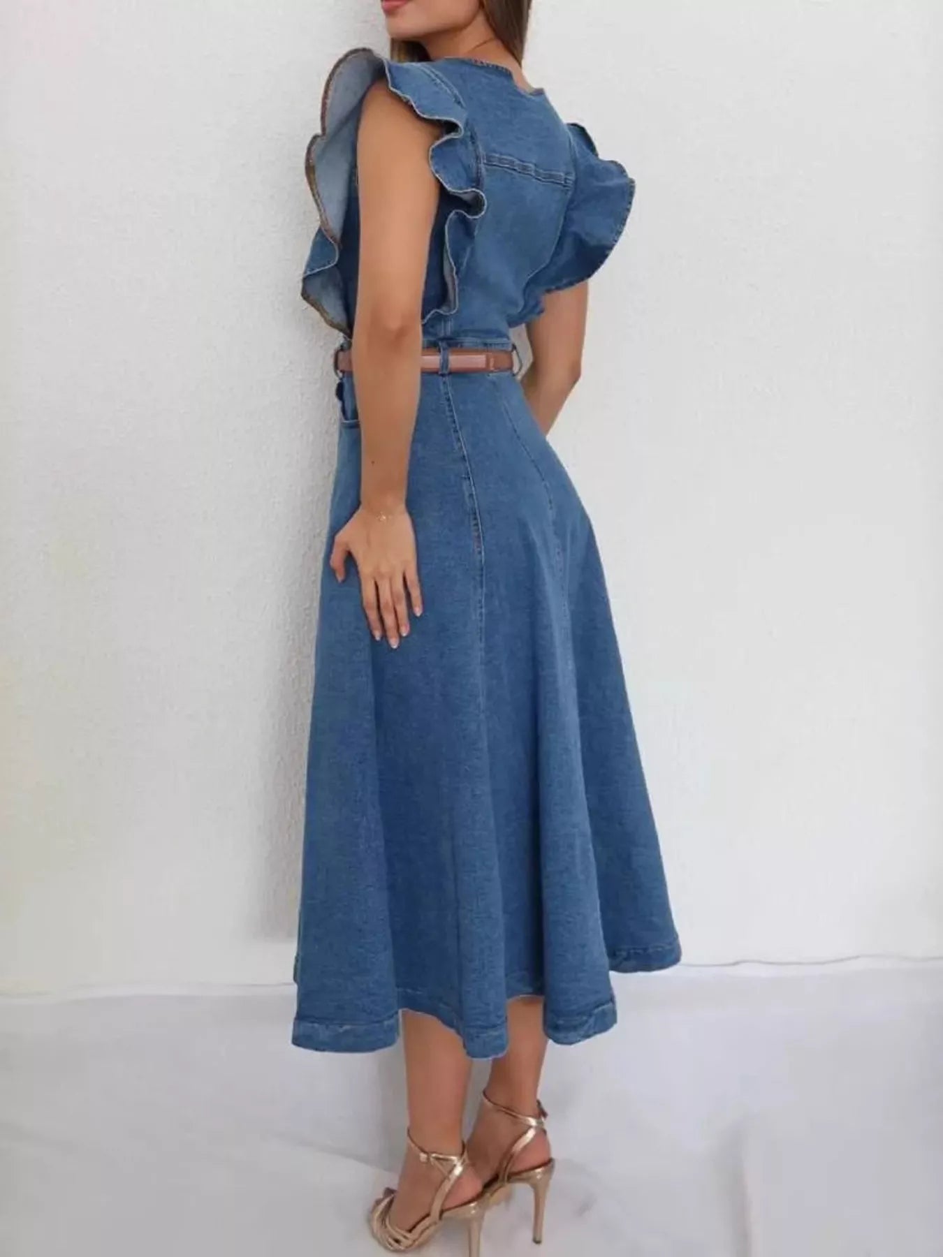 Hazel Blues® |  Ruffled Button Front Denim Dress