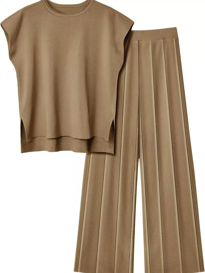 Hazel Blues® |  Casual Solid Color Cap Sleeve Top and Pants Knit Set