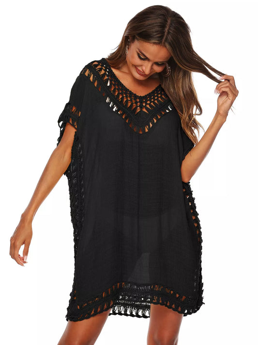 Hazel Blues® | Crochet Trim V-Neck Cover-Up Dress