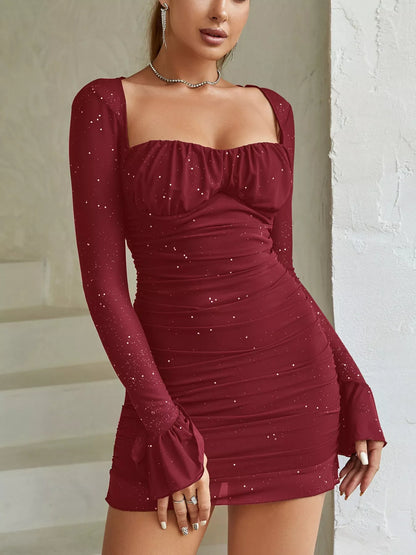 Hazel Blues® |  Ruched Glitter Bodycon Mini Dress