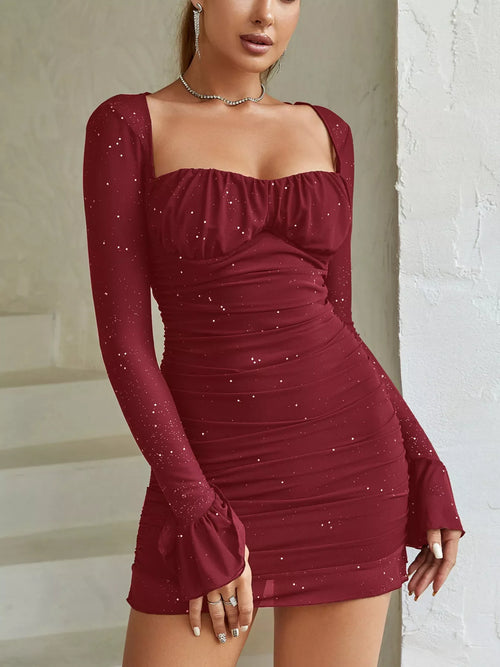 Hazel Blues® |  Ruched Glitter Bodycon Mini Dress