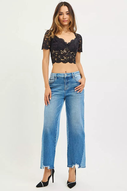 Hazel Blues® | RISEN Slouchy Cropped Barrel Jeans with Contrast Wash