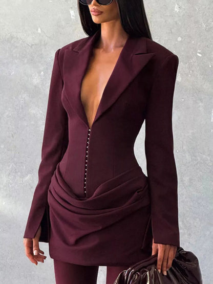 Hazel Blues® | Blazer-Style Long Sleeve Mini Dress