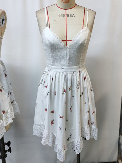 Hazel Blues® |  Floral Print Lace Trimmed Asymmetrical Hem Cami Dress