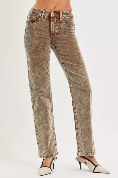 Hazel Blues® |  RISEN Tummy Control Mid Rise Straight Leg Corduroy Pants