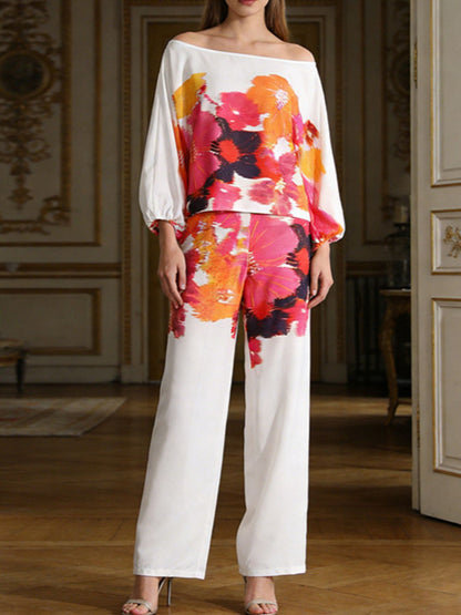 Hazel Blues® |  Floral Print Off-Shoulder Top and Pants Set