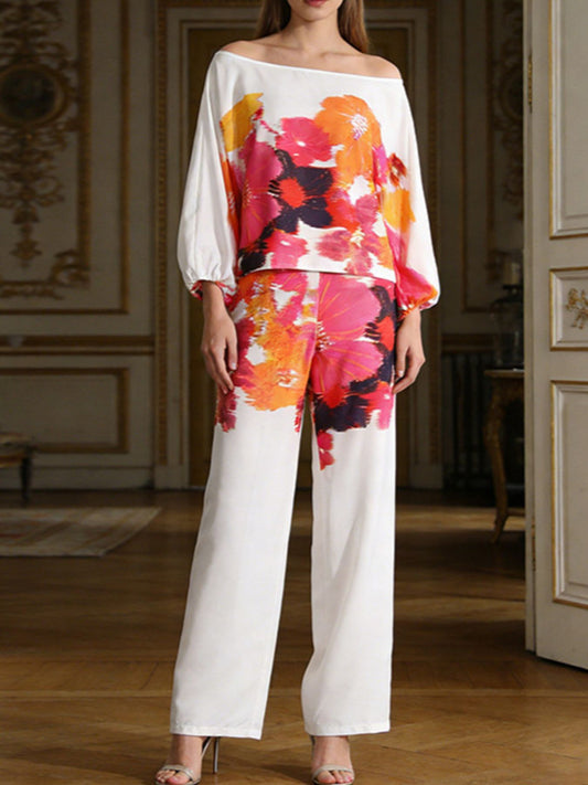 Hazel Blues® |  Floral Print Off-Shoulder Top and Pants Set