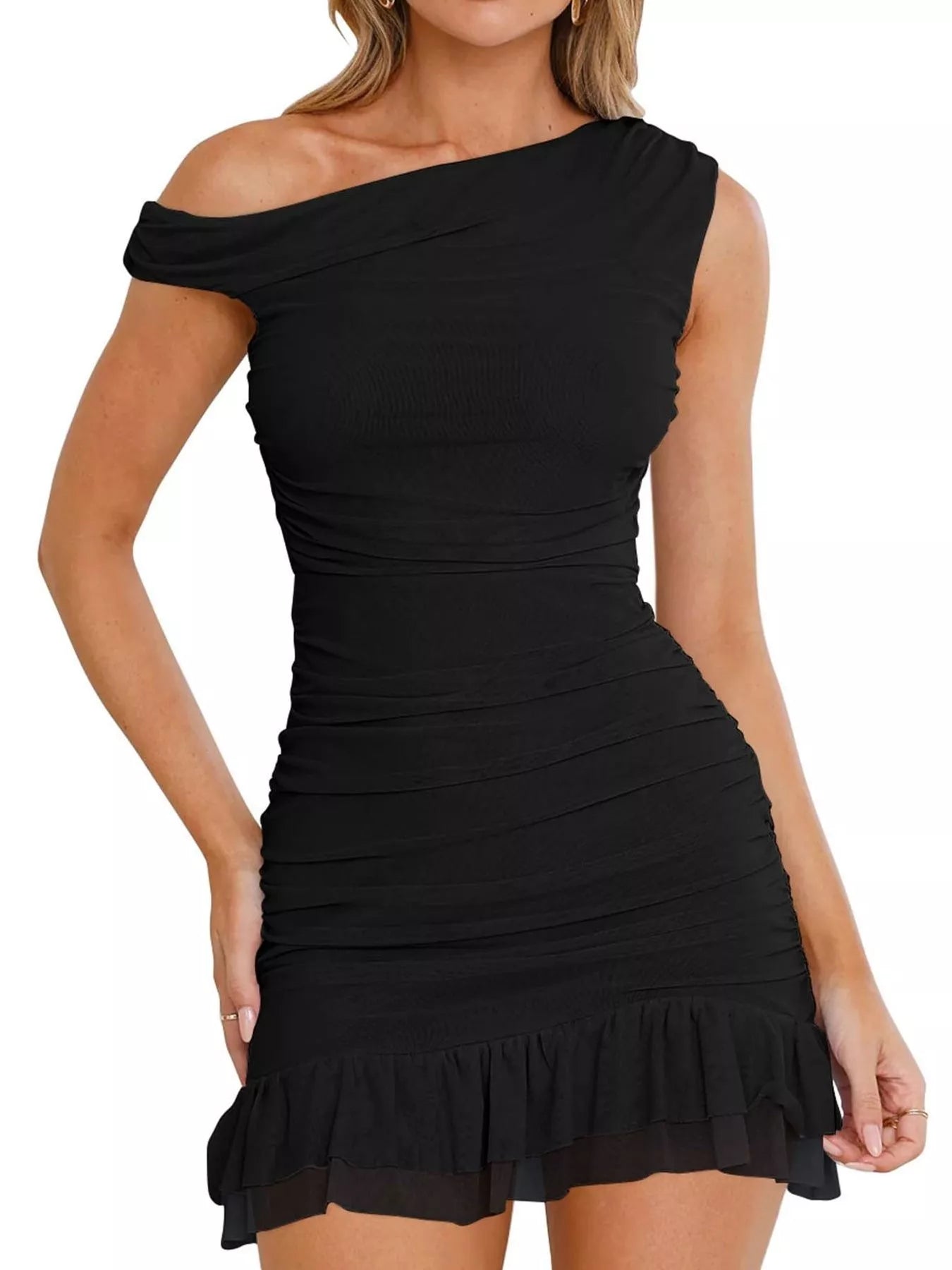 Hazel Blues® |  Ruffled Single Shoulder Mini Dress