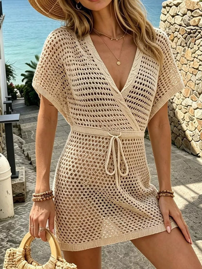 Hazel Blues® | Crochet Knit Drawstring Waist Cover-Up Dress