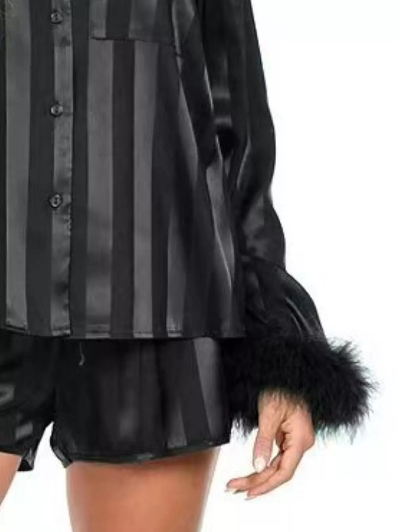 Hazel Blues® |  Striped Feather Trim Shirt and Shorts Lounge Set