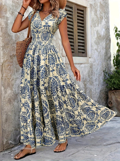 Hazel Blues® |  Printed Cap Sleeve Maxi Dress