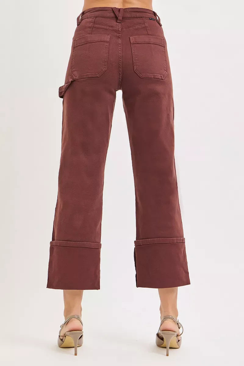 Hazel Blues® | RISEN High Rise Wide Straight Cuffed Patch Jeans