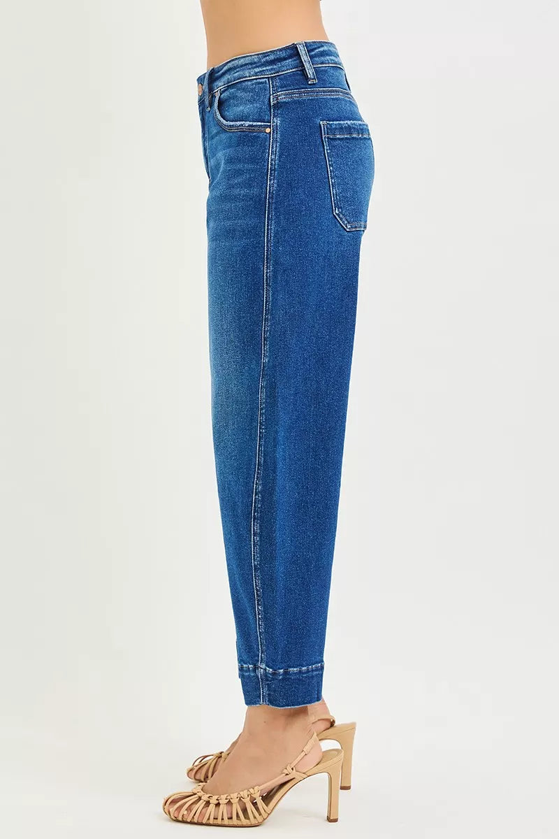 Hazel Blues® |  RISEN Mid Rise Crop Barrel Jeans