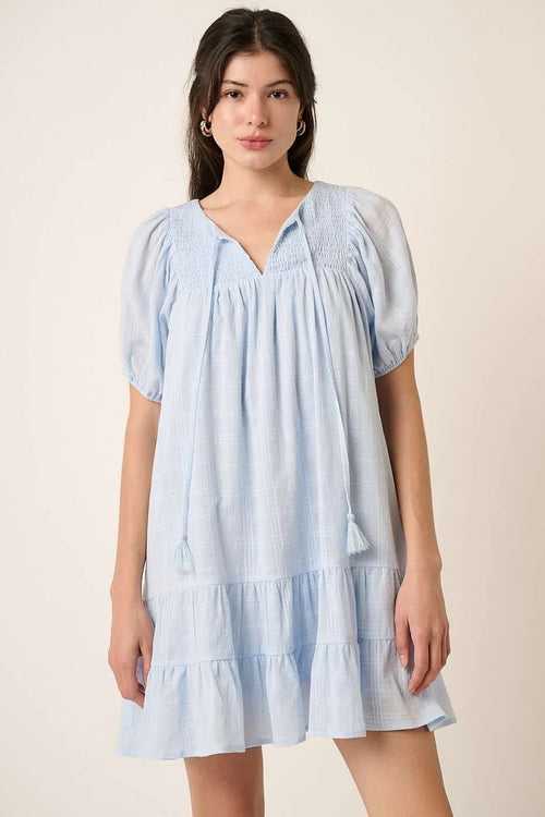 Hazel Blues® |  Mittoshop Tassel Tie Plaid Gauze Short Sleeve Mini Dress