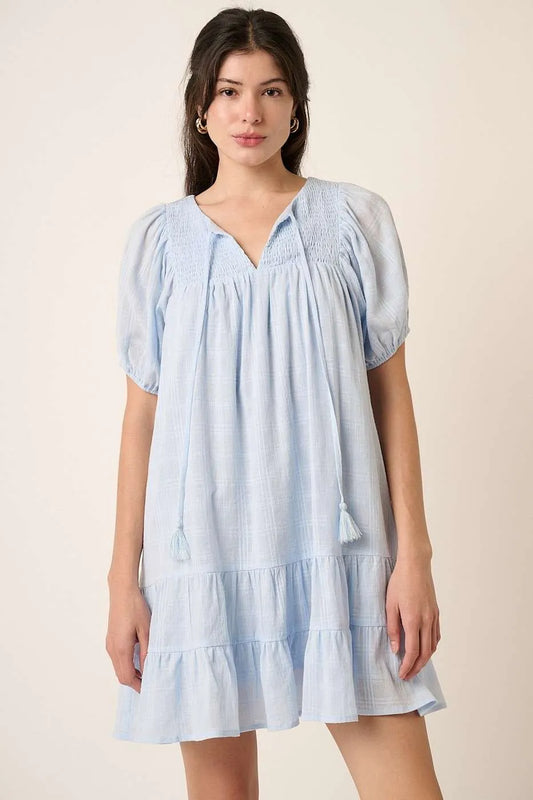 Hazel Blues® |  Mittoshop Tassel Tie Plaid Gauze Short Sleeve Mini Dress