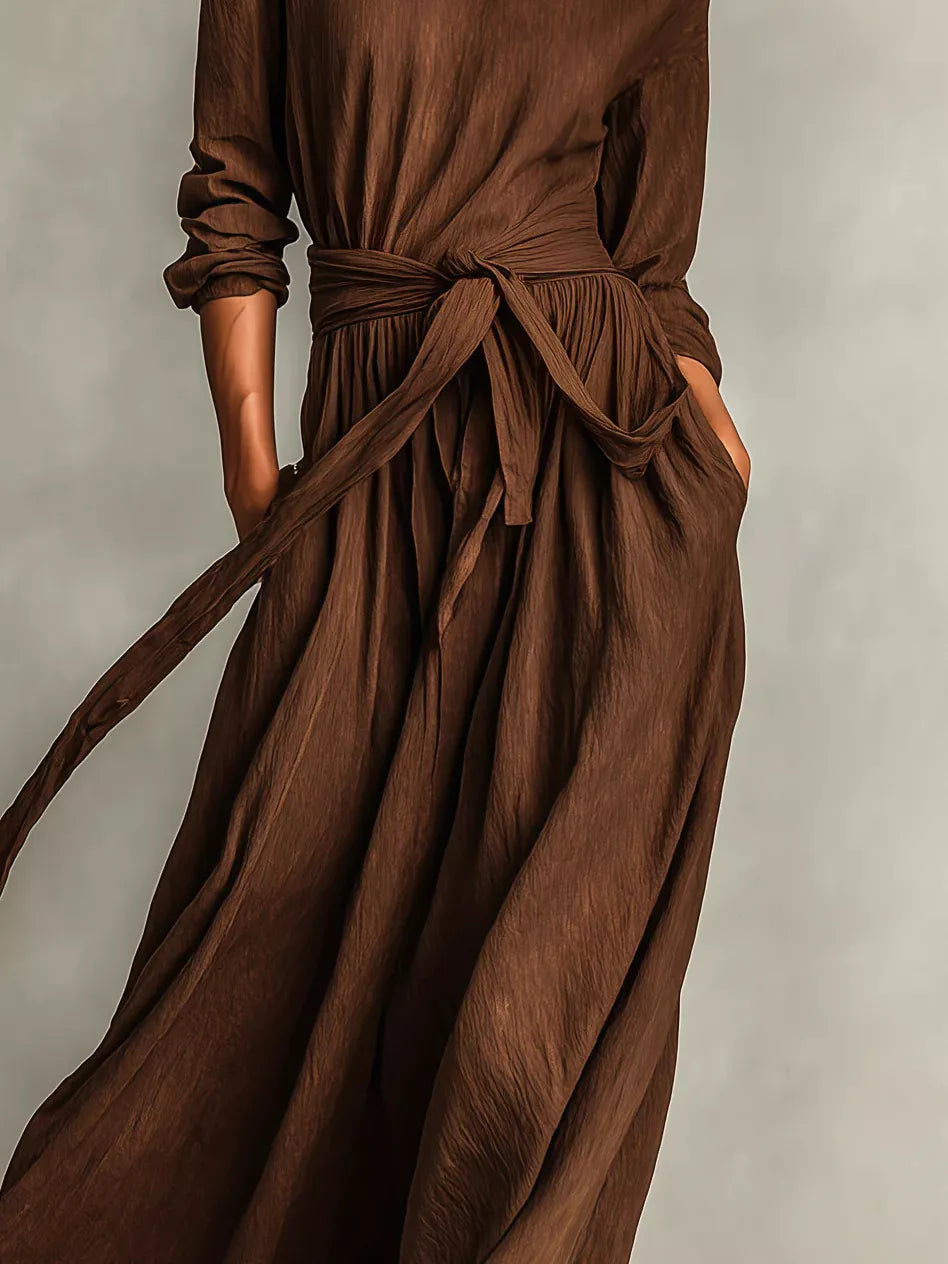 Hazel Blues® | Long Sleeve Tie Waist Maxi Dress