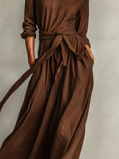 Hazel Blues® | Long Sleeve Tie Waist Maxi Dress