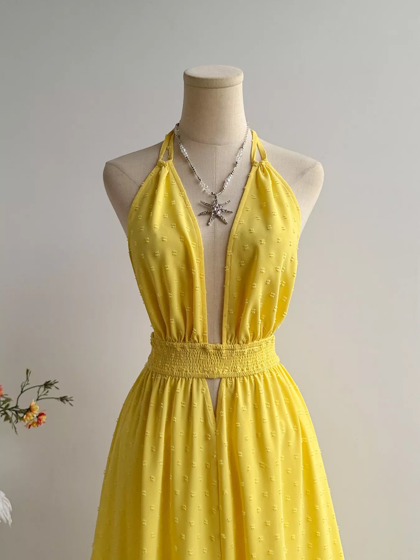 Hazel Blues® |  Swiss Dot Halter Neck Dress