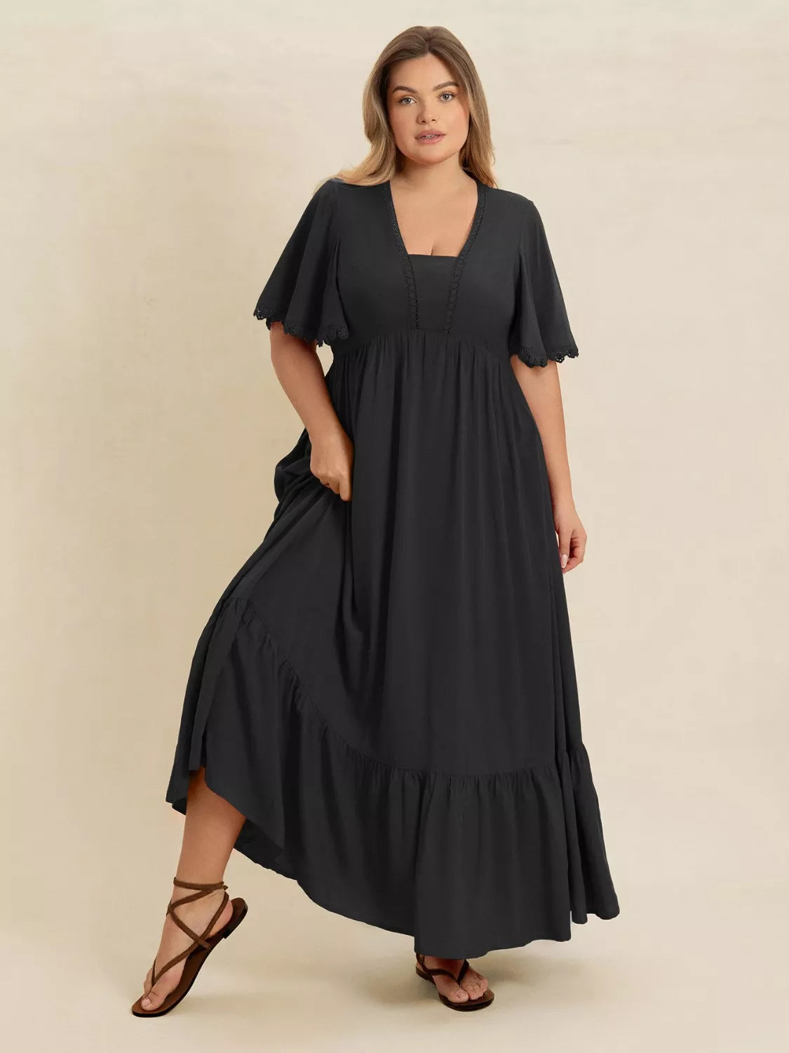 Hazel Blues® | Boho Ruffled Maxi Dress with Flutter Sleeves