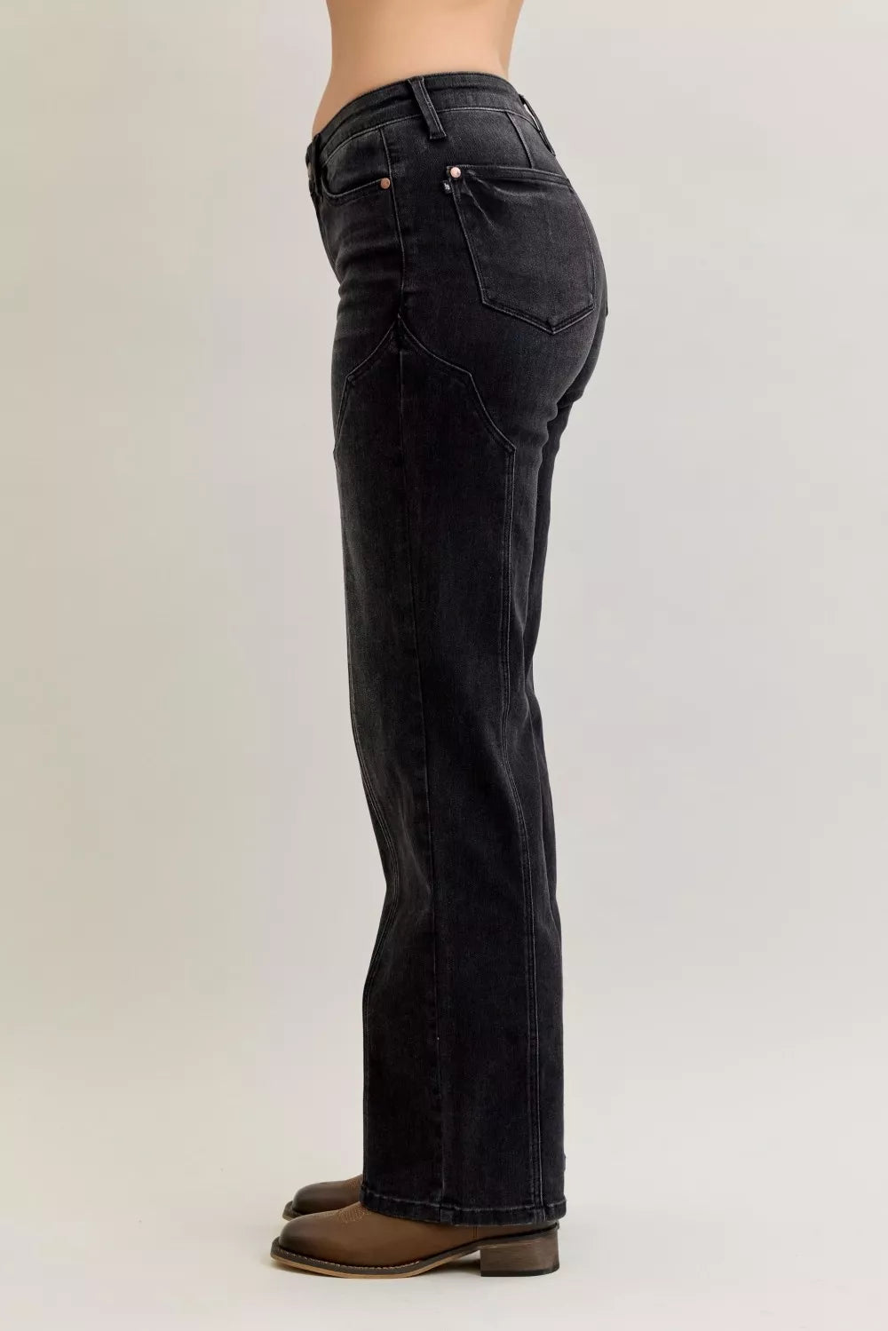Hazel Blues® |  Judy Blue Mid Rise Straight Western Seam Detail Jeans