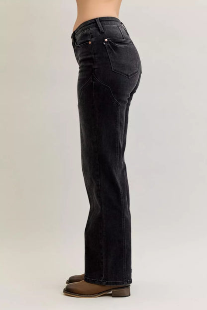 Hazel Blues® |  Judy Blue Mid Rise Straight Western Seam Detail Jeans