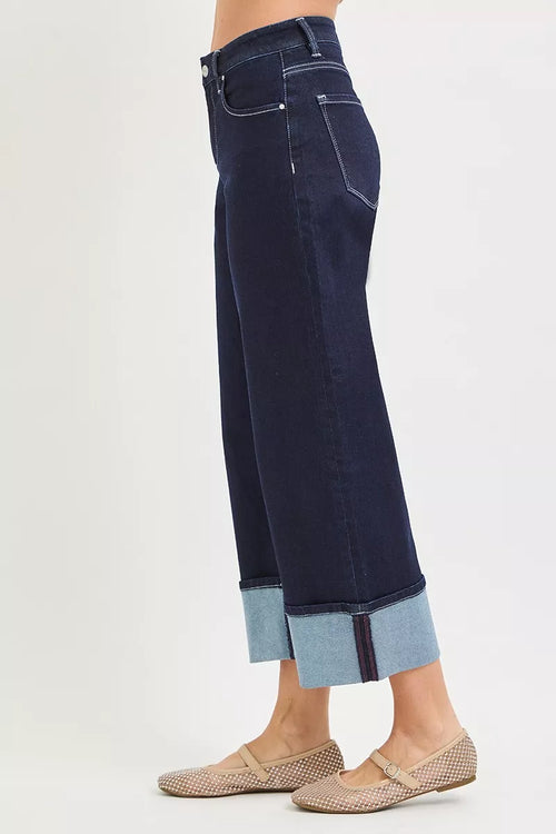 Hazel Blues® |  RISEN Slouchy Crop Barrel Cuffed Hem Jeans