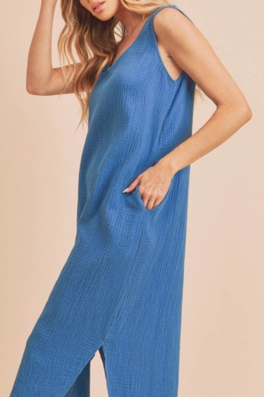 Hazel Blues® |  Aemi + Co Round Neck Midi Tank Dress with Pockets