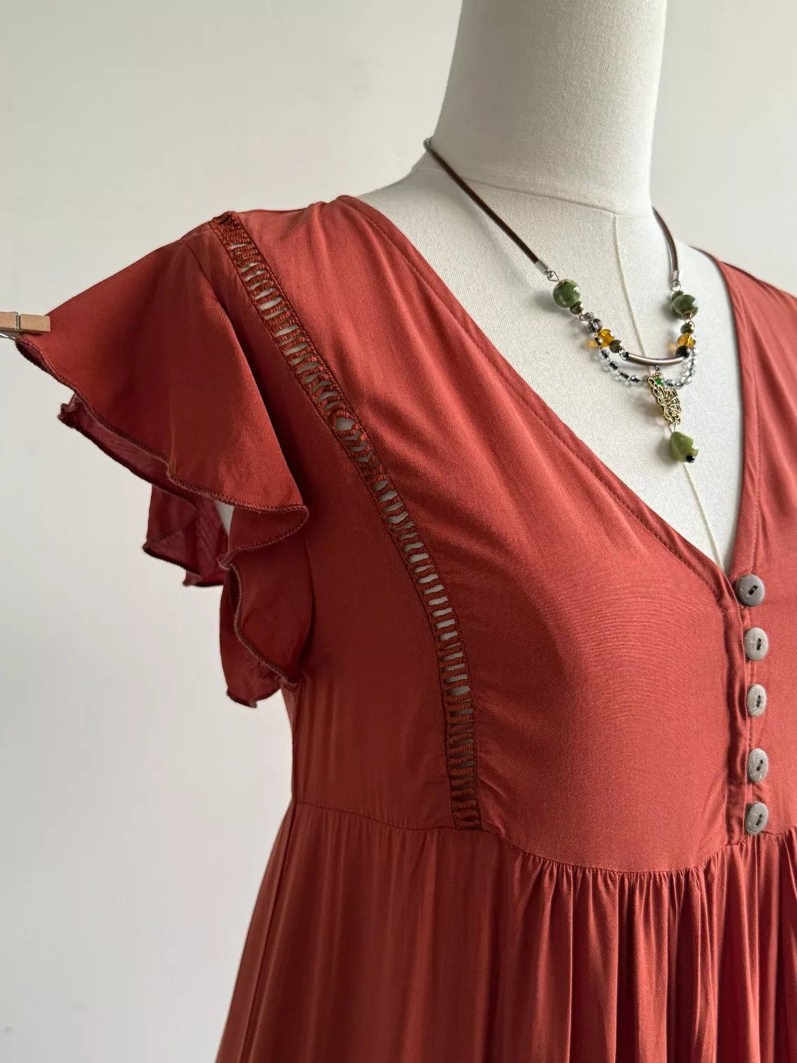 Hazel Blues® |  Ruffle Sleeve Maxi Dress with Button Detail