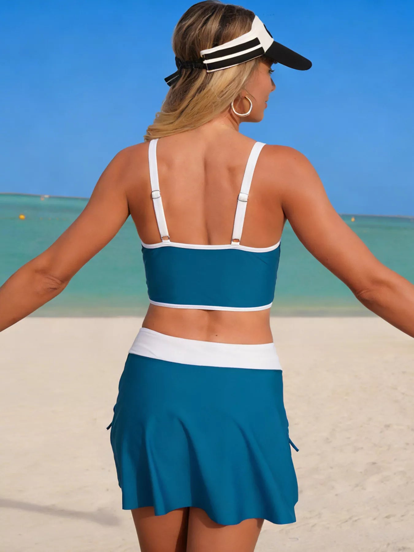 Hazel Blues® | Contrast Trim Drawstring Swim Set