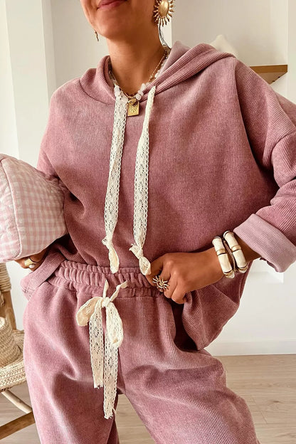 Hazel Blues® |  Lace Detail Dropped Shoulder Hoodie and Pants Set