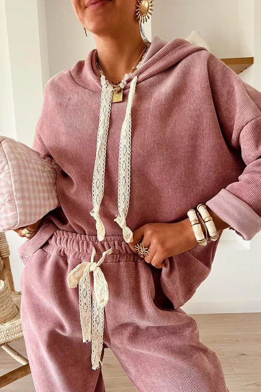 Hazel Blues® |  Lace Detail Dropped Shoulder Hoodie and Pants Set